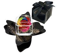A 100% Real Rose That Lasts Years - Eternal Petals, Handmade in London - Gold Solo + Gift Wrapping (Rainbow)