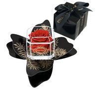 A 100% Real Rose That Lasts Years - Eternal Petals, Handmade in UK - Gold Solo + Gift Wrapping (Red)