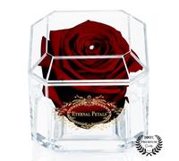 A 100% Real Rose That Lasts Years - Eternal Petals, Handmade in UK - Gold Solo with A Clear Crystal (Burgundy)