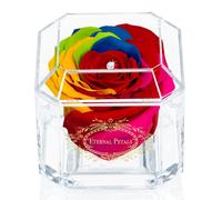 A 100% Real Rose That Lasts Years - Eternal Petals, Handmade in UK - Gold Solo with A Clear Crystal (Rainbow)