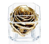 A 100% Real Rose That Lasts Years - Eternal Petals, Handmade in UK - White Gold Solo (Gold)