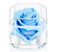 A 100% Real Rose That Lasts Years - Eternal Petals, Handmade in UK - White Gold Solo with A Clear Crystal (Baby Blue)