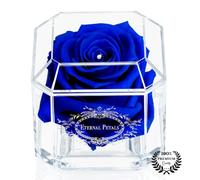 A 100% Real Rose That Lasts Years - Eternal Petals, Handmade in UK - White Gold Solo with A Clear Crystal (Dark Blue)