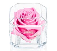 A 100% Real Rose That Lasts Years - Eternal Petals, Handmade in UK - White Gold Solo with A Clear Crystal (Pink)