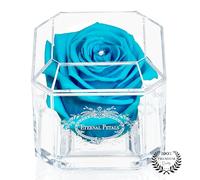 A 100% Real Rose That Lasts Years - Eternal Petals, Handmade in UK - White Gold Solo with A Clear Crystal (Blue Lagoon)