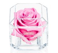 A 100% Real Rose That Lasts Years - Eternal Petals, Handmade in UK - White Gold Solo with A Multicolor Crystal (Pink)