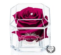 A 100% Real Rose That Lasts Years - Eternal Petals, Handmade in UK - White Gold Solo with A Multicolor Crystal (Cherry)