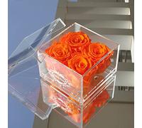 A 100% Real Roses That Last Years - Eternal Petals, Handmade in UK - Four Roses, White Gold Quartet (Orange)