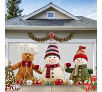 A,13 * 6ft/4 * 1.8m,Christmas Garage Door Banner Cover, Snowman and Winter Snow Scene Background, Large Holiday Mural for Outdoor Garage Decor, Wall Backdrop for Home or Office