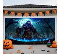 A,13 * 6ft/4 * 1.8m,Scary Halloween Garage Door Banner - Horror Movie Backdrop with Ghosts, Tombstones & Pumpkins - Creepy Outdoor Decor for Home, Party & Holiday
