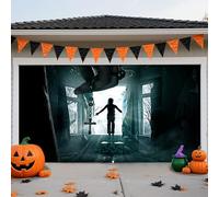 A,13 * 6ft/4 * 1.8m,Terrifying Halloween Garage Door Banner - Scary Movie Horror Background with Ghosts, Haunted Yard & Creepy Outdoor Décor for Home, Party & Holiday Decorations