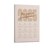 A 2025 Calendar Poster with This Year Is for Happiness in Brown Script over Large Beige Numbers Poster Decorative Painting Canvas Wall Posters And Art Picture Print Modern Family Bedroom Decor Posters