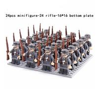 (A-24pcs) Minifigures Military Building Blocks 24pcs Eight-nation Phalanx Rifle Models Accessories Sand Tables Military Games Children's Toys 16*16 Base Plate