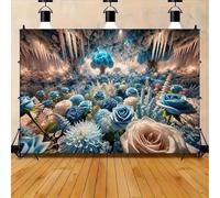A 2D backdrop banner, a beautiful blue flower wall, a vibrant polyester backdrop fabric for weddings and birthdays 350x240CM