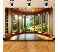 A 2D backdrop banner with sunlight shining through the wooden window into the polyester backdrop fabric 440x300CM