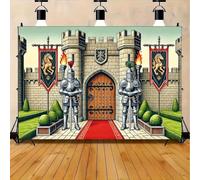 A 2D backdrop banner with two knights guarding the vibrant polyester backdrop fabric at the castle entrance 440x300CM