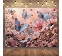 A 2D banner with a butterfly in the background and a blooming flower garden, suitable for birthdays, festivals and parties 440x300CM