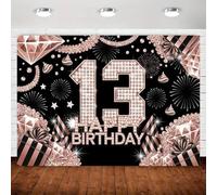 A 2D flat rose gold 13th birthday background cloth with the words "Happy Birthday" on it, perfect for party decoration 300x200CM