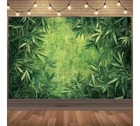 A 2D polyester flag with a bamboo leaf green natural theme - rich leaves and a serene plant background decorated with bamboo 440x300CM