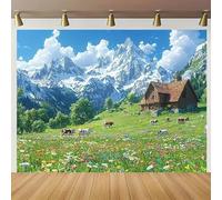 A 2D vinyl banner with a serene nature-themed decoration, set against the backdrop of the Swiss Alps and Lake Lucerne 300x200CM