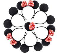 A 4 Pieces Black Mickey Mouse Ears & Minnie Mouse Ears on Alice Band with Red and White Polkadot Spotted Bow for Adults/Children Fancy Dress Costume Head Band Accessory Party Decoration Gift