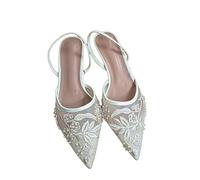 ,A,40,Women's Stiletto Heels, Pumps Mesh Embroidered Flowers Back Strap Slingback High Heels for Dress Wedding Shoes