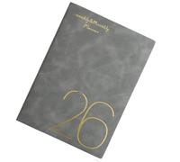A 5 2026 Journaling Notebook Leather Calendar Planner, Grey | Leather Calendar Planner for Students and Workers, Daily and Commuting Notes for Travel