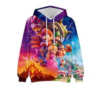 (A, 5-6 Years) Super Mario Bros Hoodies 3d Cartoon Print Casual Drawstring Sweatshirt Hooded Pullover Tops Kids Birthday Gift