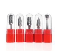 (A) 5Pcs 6x12mm Carbide Burr Set with 6mm Shank Double Cut Solid Carbide Rotary Burr Set for Die Grinder Drill Metal Wood Carving Engraving