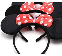 A 6 Pieces of Black Mickey Mouse Ears & Minnie Mouse Ears on Alice Band with Red and White Polkadot Spotted Bow for Adults/Children Fancy Dress Costume Head Band Accessory Party Decoration Gift
