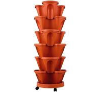 A,6pcs, Stackable Outdoor Garden Plastic Plant Pot with Wheels Garden Plants Vertical Flowerpot for Balcony Garden And Patio for Planting Bedding Strawberries Herbs Flowers And More