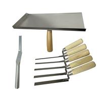 A 7-piece brick joint repair tool set,Stainless steel Pointing Brickwork Hawkincluding 5 carbon steel finger trowels and a grout trowel, suitable for DIY filling and repair work, bricklaying and grout