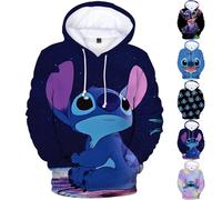 (A, 9-10Years) Kids Boys Girls Lilo and Stitch Cartoon Hoodie Hooded Sweatshirt Long Sleeve Pullover Drawstring Tops