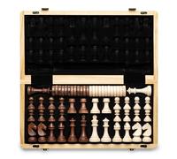 A&A 15" Magnetic Wooden Chess & Checkers Set, Handmade 3" King Height Unique Chess Pieces with 2 Extra Queen, Portable Travel Chess Game Set for Adults Kids