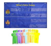 A/A Attendance Pocket Chart for Classroom, Teacher Organization Accessories, 4 Visual Pocket with 36 Cute People Cards for Teacher