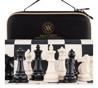 A&A Chess Set - 15''x15'' Foldable Silicone Chessboard and 3.25'' King Height Weighted Plastic Staunton Pieces with Carrying Case for Portable Travel