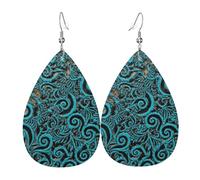 Â€‹Â€‹Cyan Flower Teal Baroque On Textured Groundâ€‹ Women Drop Earrings Lightweight Dangle Earrings Long Hook Earring For Ceremonies Party Banquet