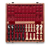 A&A Premium Natural Mahogany Folding Chess Set, w/ 15" Board & 3" King Height Staunton Chess Pieces, Includes 2 Extra Queens and a Storage Bag