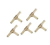 A ABSOPRO Brass Hose Barb Fitting 6mm 3 Way Tee Joiner Adaptor Set of 5 | Gold Tone, Brass, 3 Way Tee, Brass Barb Hose Fitting Connector, 5 Pcs