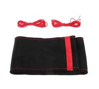 A ABSOPRO Car Hand Sewn DIY Steering Wheel Cover Breathable Comfortable 32-35cm Stitch on Wrap Cover Suede Red Black Stitches Red