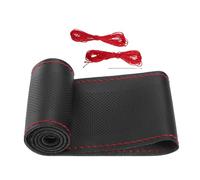 A ABSOPRO Car Hand Sewn DIY Steering Wheel Cover Breathable Comfortable 32-35cm Stitch on Wrap Cover Microfiber Leather Black Stitches Red