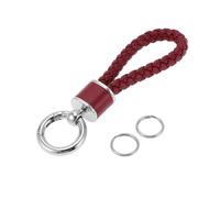 A ABSOPRO Car Keychain Universal Key Chain with Ring for Key Fobs for Home for Women Faux Leather Dark Red Silver Tone