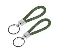 A ABSOPRO Car Keychain Universal Key Chain with Ring for Key Fobs for Home for Women Leather,Zinc Alloy Silver Tone,Army Green 2 Pcs