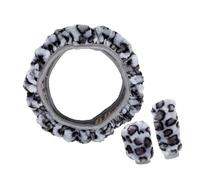 A ABSOPRO Steering Wheel Cover with Handbrake Gear Shift Cover Faux Fur Gray