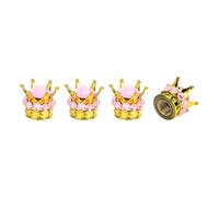 A ABSOPRO Tire Valve Stem Caps 12.8x15.8MM Car Wheel Valve Cap ABS Gold Tone Pink Faux Crystal Crown Style for Car Bike Motorcycle Truck Anti Crash Tyre Valve Stem Cover Valve Dust Cap 4 Pcs
