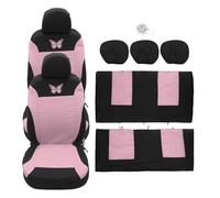 A ABSOPRO Universal 9 Piece Car Seat Covers Kit Washable and Breathable Truck SUV Car Interior Seat Protectors Knitted Mesh Fabric Butterfly Pattern Pink
