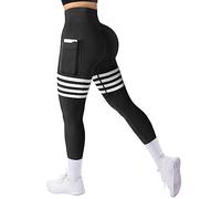 A AGROSTE Seamless Workout Leggings for Women Scrunch Butt Lifting Leggings Booty High Waisted Yoga Pants, 1-Black Side Pockets, Large