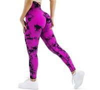 A AGROSTE Women Scrunch Butt Lifting Leggings High Waisted Workout Gym Yoga Pants Tie Dye Seamless Compression Booty Tights, #1 Blackviolet, Large