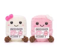 A AIFAMY 2PCS Pink and White Marshmallows Plush, Positive Crochet Doll, Funny Knitted Marshmallows for Best Friend Couple, Fun Emotional Gift Idea