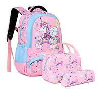 A AM SeaBlue School Bag for Girls Backpacks Set Unicorn Elementary Student Schoolbag Set Cute Lightweight Kids Backpack Children's Bookbag Teens Rucksack,Pink